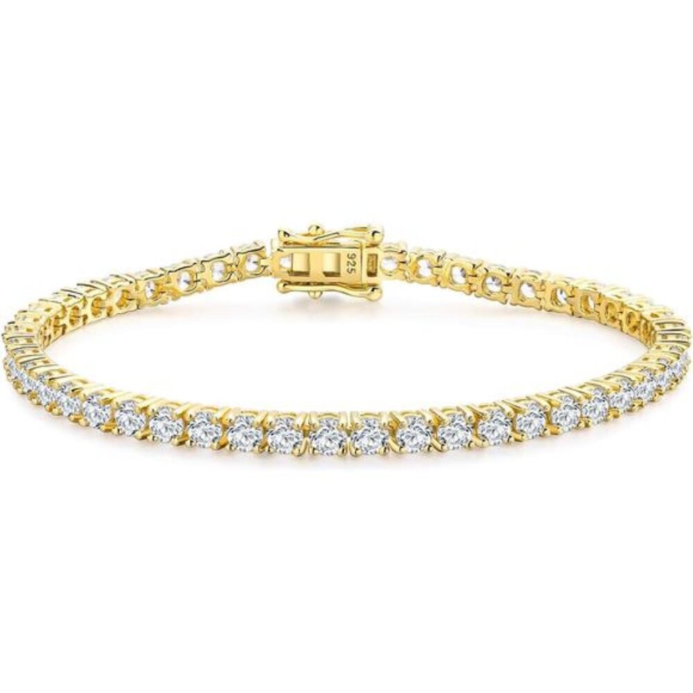 14K Gold Tennis Bracelet | Gold Plated | Birthstone Bracelet | 7.25"